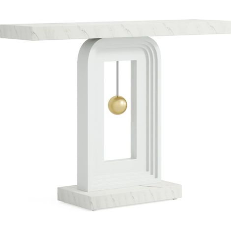 Table console étroite avec plateau en marbre blanc pour salon et entrée (1/5)