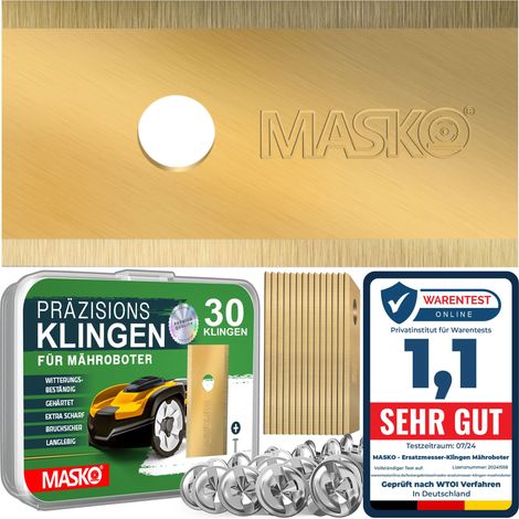 MASKO® Ersatzmesser Klingen für Mähroboter Rasenmäher Messer universal inkl. innovativen Schrauben langlebig Titan-Beschichtung / für Worx, 30 Stück (1/5)