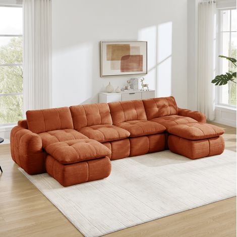 Modulares U-Sofa 4-Sitzer 334 x 160 x 68 cm Chenille Orange, ohne Montage OKMYHOME (1/5)