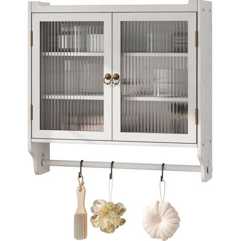 PLACARD VINTAGE SIMPLICITÉ VERRE BOIS MASSIF MDF BLANC LAUVÉ 63.00 X 18.00 X 60.00 (1/5)