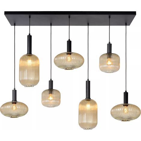 Lampadario Lucide Maloto ottone 7xE27 vetro rigato (1/5)