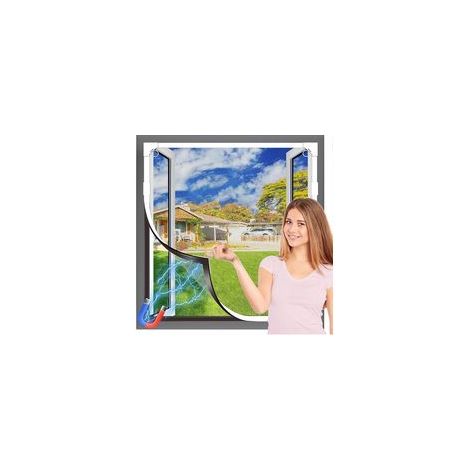 Moustiquaire Fenêtre Magnétique, Fibre de Verre Durable, Auto-Adhésive, Taille Ajustable DIY, Installation Sans Perçage, 120×130 cm, Cadre Blanc & Maille Grise (1/5)