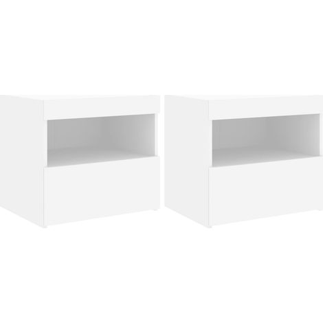 Set di 2 comodini con luci LED e cassetto 50 x 40 x 45 cm in legno ingegnerizzato bianco DEC035932