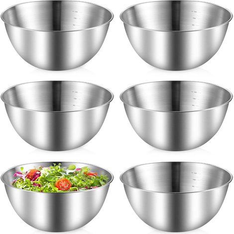 Lot de 6 saladiers en acier inoxydable, Ø 19,3 cm, 1,2 l, saladiers en acier inoxydable, avec graduations pour bol à céréales, bol à sauce, bol à collation, bol de service (1/5)