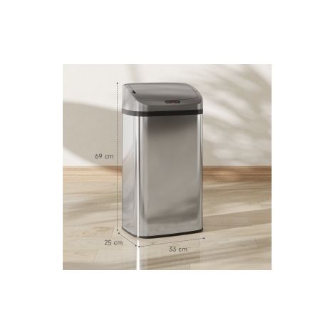 Cubo de basura con sensor 48 L de acero inoxidable plateado, cierre automático DESVIAE (1/5)