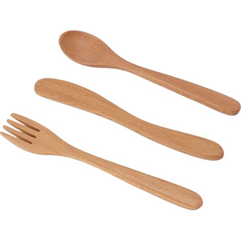 Ensemble de couverts de cuisine japonais en bois de hêtre épais et résistant, comprenant une cuillère, une fourchette et un couteau, pour la cuisine domestique. (1/5)