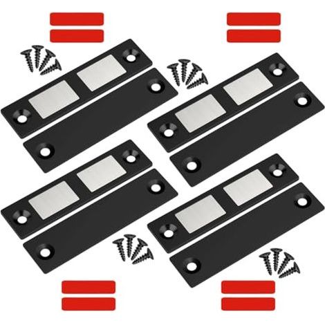 Lot de 4 aimants porte magnétiques - Noir Verrouillage d'armoire robuste 30 Lb Double aimant verrouillage pour camping-car, cuisine, armoire, grange (1/5)