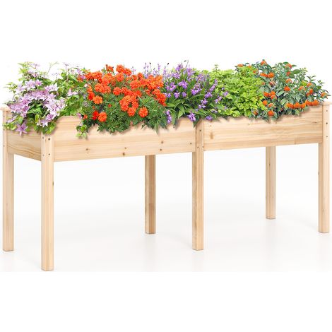 Bac potager surélevé en sapin naturel de 76 cm avec séparateur et 8 trous de drainage pour balcon, terrasse et jardin (1/5)