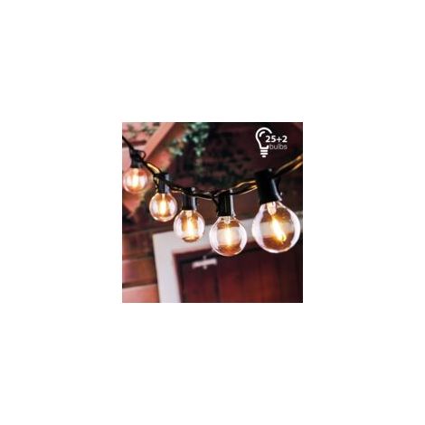 Litzee – Luci decorative da esterno da 7,62 m – 25 lampadine G40 – Impermeabili – Facile installazione per matrimoni, terrazze e Natale - Crezuo
