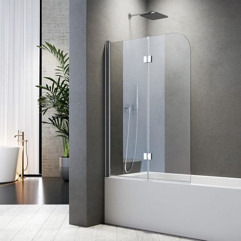 Duschwand für Badewanne 100x120 cm Badewannenaufsatz 2-teilig Duschtrennwand für Badewanne Duschwand Badewanne Faltwand Duschabtrennung Badewanne, 6mm ESG Glas