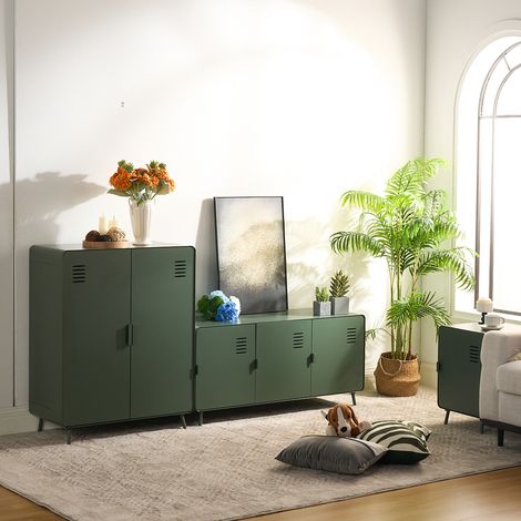 MEUBLES COSY Meuble TV/salle à manger de salon en métal vert avec 3 portes et plateau et étagères en bois (1/5)