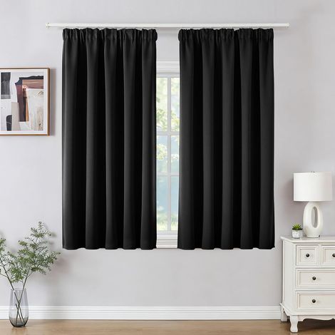 Lot de 2 Rideaux Occultants 117x137 cm, Tissu Polyester Isolant, Galon Fronceur 8 cm, Pour Salon Chambre