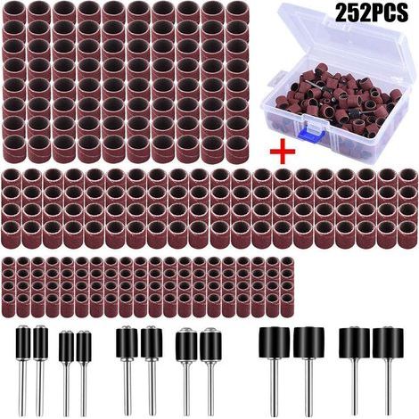 Ensemble de 252 manchons de ponçage avec boîte gratuite comprenant 240 bandes de ponçage et 12 rouleaux de ponçage pour outil rotatif Dremel-Muntra (1/5)