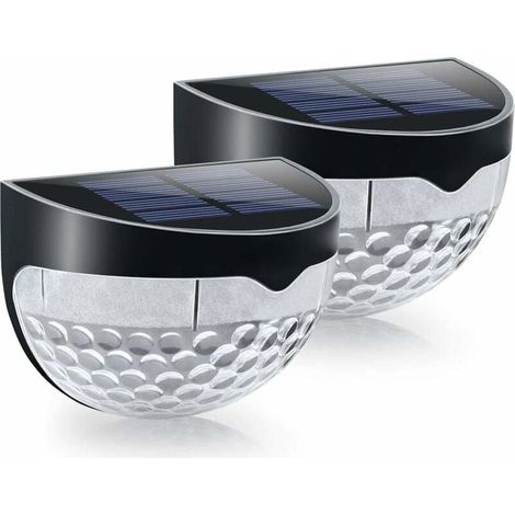 Juego de 2 luces LED solares para valla, para exterior, impermeables, con soporte de pared, iluminación decorativa para jardín, patio, jardín, entrada (carcasa negra, blanco frío) (1/4)