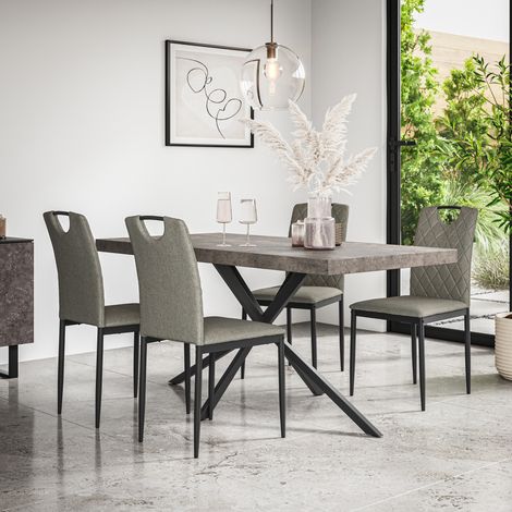 Donni Dining Table And Chairs - Grey Table Top w Black Legs + Monza Linen Dining Chair Set Of 6 (Grey) (1/5)