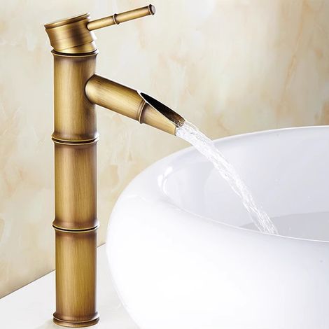 1 Stück 3-teilige, hohe Bambus-Spültischarmatur mit Wasserfall-Design