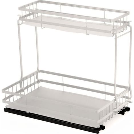 Étagère de rangement sous évier avec paniers coulissants, organisateur à plusieurs niveaux pour cuisine et salle de bain, blanc