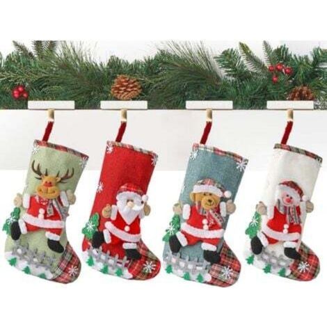 Lot de 4 bas de Noël personnalisés avec cheminée, bottes de Noël pour décoration de Noël, Père Noël (1/4)