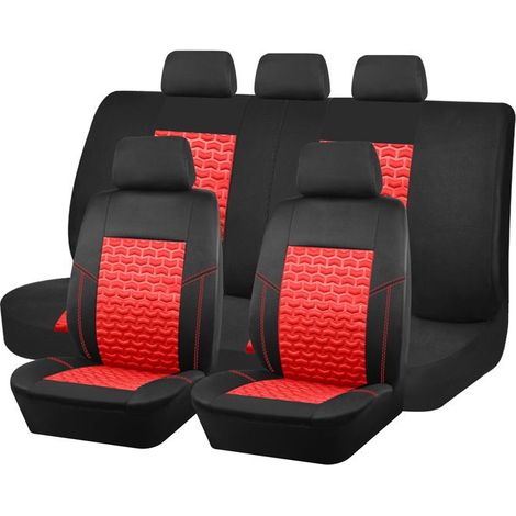 Housses de Siège Auto Complètes, Maille 3D Respirante et Confortable, Avant et Banquette Arrière, Avec Housses d’Appuie-tête,Rouge (1/5)
