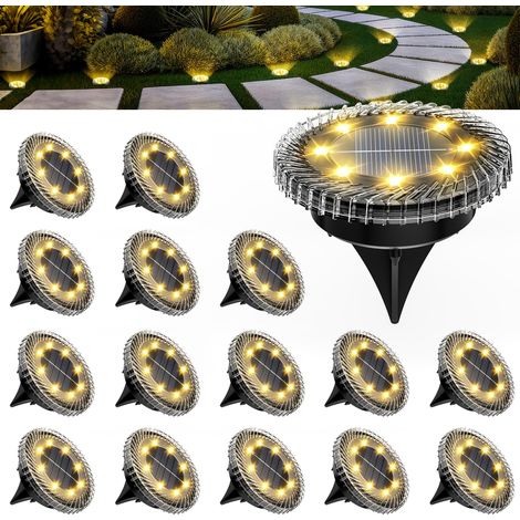 Lot de 16 mini lampes solaires encastrables – Étanches, autonomes – Parfaites pour jardin, allée, entrée et arrière-cour-Lumière chaude (1/5)