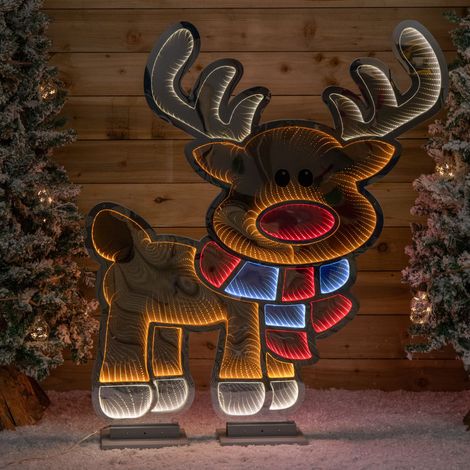 1.20m x 1.9m Light up Cute Christmas Reindeer Infinity Mirror Decoration with Multi-Coloured LEDs (1/5)
