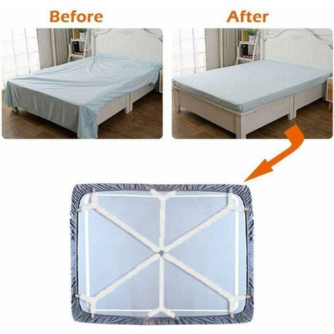 1 Tendeur Drap Housse Élastique,Réglable 6-Voies,Polyster et Métal,Blanc,Pour Matelas Ronds et Carrés (1/3)