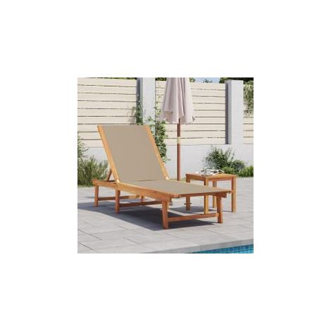 Chaise longue taupe bois d'acacia solide et textilène (1/5)