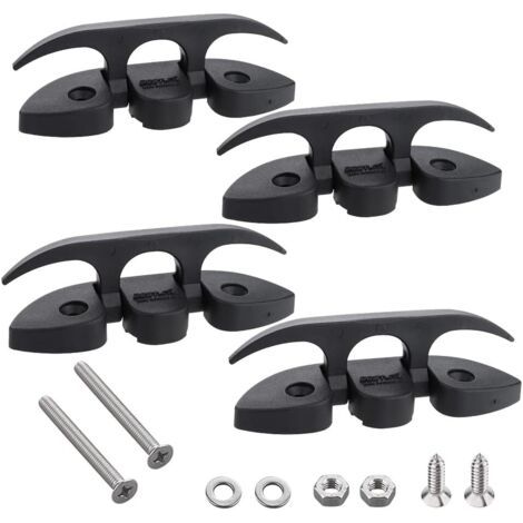 Cales pliantes, cales à base relevable avec vis longues et courtes. Nylon de qualité marine, noir, 2 trous (1/4)