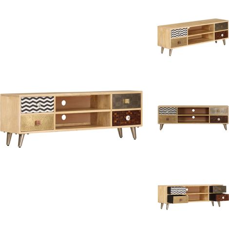 Meuble TV 120x30x40 cm Bois massif de manguier - Meuble Tv Industriel - Meuble Tv Design - Meuble Tv Bois Massif - Rangement Tv - Support Tv (1/5)