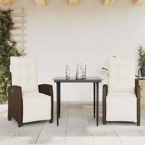 3-tlg. Garten-Essgruppe mit Kissen Braun Poly Rattan (1/5)