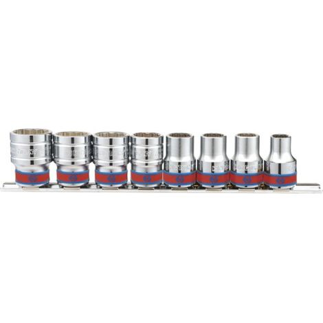 Jeu de 8 douilles 12 pans 1/2' N pouce sur rail 230 mm – Dimensions précises pour mécanique – Inclus : 3/8', 7/16', 1/2', 9/16', 11/16', 3/4', 13/16', 7/8' – King Tony (1/3)