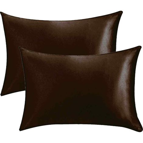 Satin Hair Pillowcase – King Size Satin Pillowcase with Zipper, Brown (Set of 2 Pillowcases)