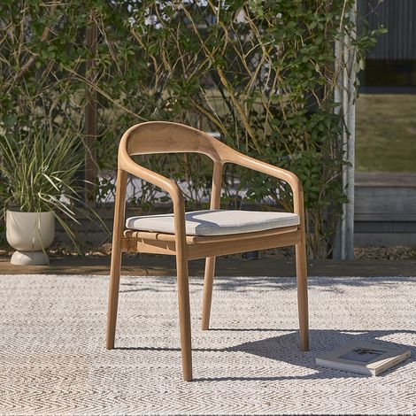 Fauteuil de jardin en teck massif avec coussin grège