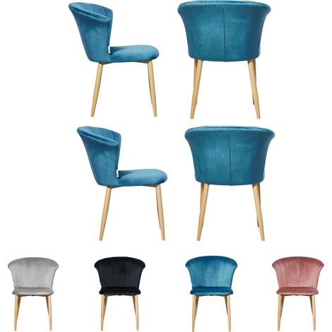 Juego de 4 sillas de comedor de terciopelo Elsa - Sillas de comedor modernas tapizadas con patas de madera - Azul (1/5)