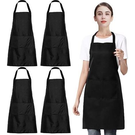 Tabliers de Cuisine - 4Pcs - Réglable - Imperméable - 2 Poches - Noir (1/4)