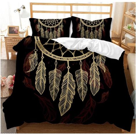 Sets de Housse de Couette Adulte Enfant, 3D Parure Imprimé Attrape Rêves Housse de Couette Microfibre Plume Orange,140x200cm - G40 (1/4)