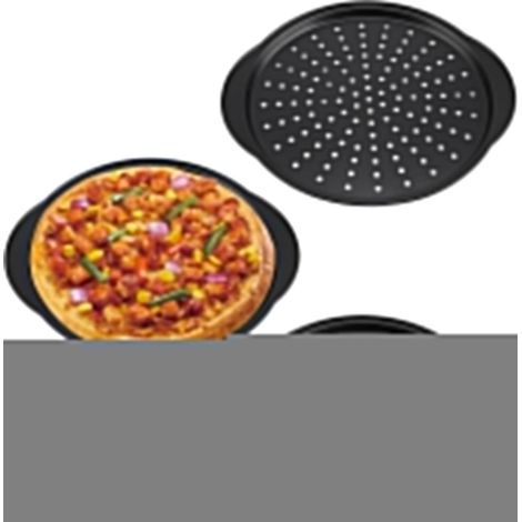 Plaque à pizza ronde - Perforée pour une croûte croustillante et un revêtement antiadhésif - Lot de 3 - Pour pâtissiers amateurs et professionnels - Argentée (1/5)