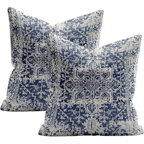 Coussin Décoratif en Lin – Lot de 2 Housses 45x45 cm – Couleur Bleu avec Fermeture Éclair Invisible – Idéal pour Salon, Chambre et Terrasse (1/5)