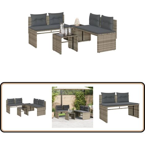 4-tlg. Garten-Sofagarnitur mit Kissen Grau Poly Rattan - Gartenmöbel - Outdoor-Möbel - Esstischgarnitur - Lounge Set - Rattan Gartenmöbel