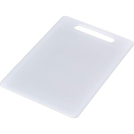 Ampio tagliere 40 x 30 cm, in plastica alimentare senza BPA, superficie antiscivolo, lavabile in lavastoviglie, con manico integrato, colore bianco, sottile e robusto. (1/5)