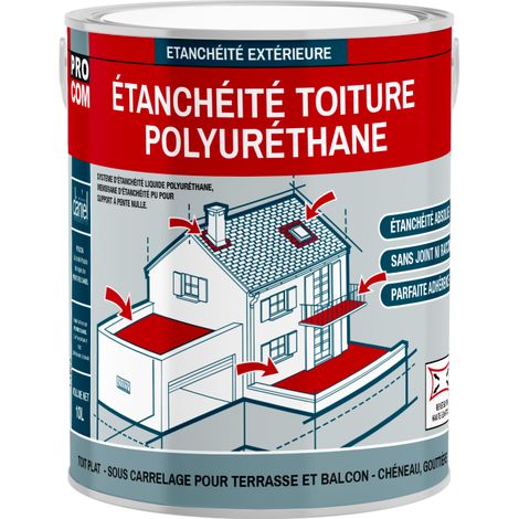 Procom – Résine d'étanchéité polyuréthane pour toiture terrasse – Membrane sans joint – Résiste à l'immersion et aux écarts thermiques – Application facile