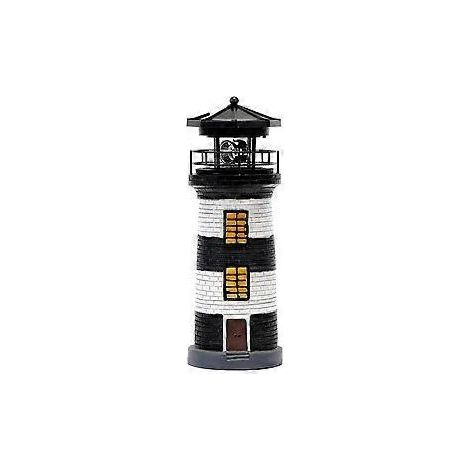 Solarbetriebener und drehbarer Leuchtturm aus Kunstharz für den Garten (Schwarz-Weiß)