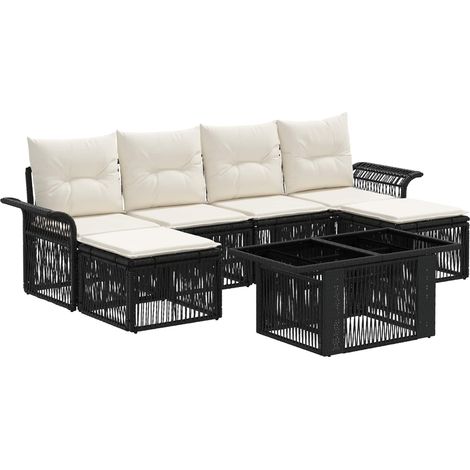 Set Divano da Giardino 7 pz Nero e Bianco Crema polyrattan vidaXL (1/5)