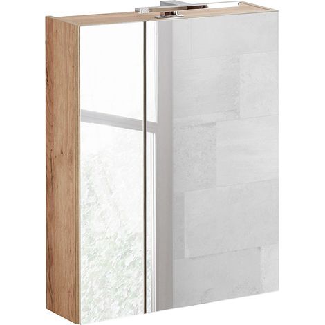Badezimmer Spiegelschrank 60 cm mit LED-Beleuchtung Wotaneiche B/H/T 60/75-80/16cm (1/5)