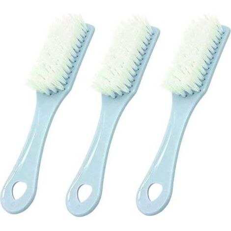 Lot de 3 Brosses à Récurer à Poils durcis avec Manche / Multi-usages - Nettoyant Chaussures, Vaisselles, Eviers, Lavabos, Manucure, Surfaces - 17x3,5 cm (Bleu) (1/4)