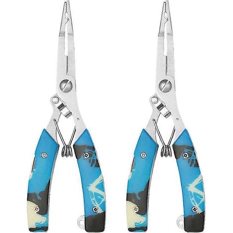 Lot de 2 pinces de pêche, pinces à anneaux brisés, en acier inoxydable, bleu camouflage (1/5)