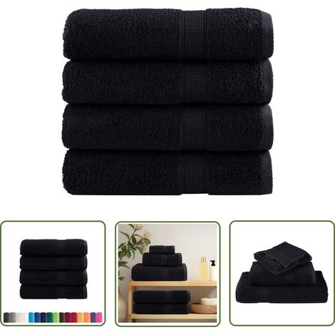 The Living Store Serviettes de bain de qualité supérieure SOLUND 4 pcs 600g/m² - Serviettes De Bain - Serviettes - Serviettes Noires - Serviettes De Toilette - Coton (1/5)