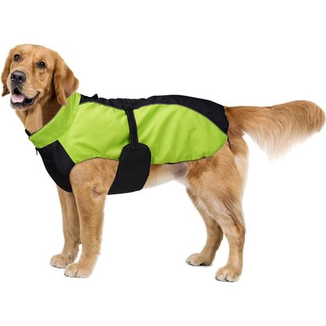 Manteau Imperméable pour Grand Chien Hiver Veste Protecteur Ventre Bande Réfléchissante Fermeture Éclair avec Un Passage du Harnais ou la Laisse Vert 3XL (Longueur du Dos 50cm, Poitrine 70-83cm) (1/5)