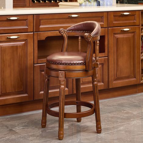 Tabourets de bar en cuir Cow Top, chaise pivotante à 360 degrés avec dossier pour le plan de travail de la cuisine élégant