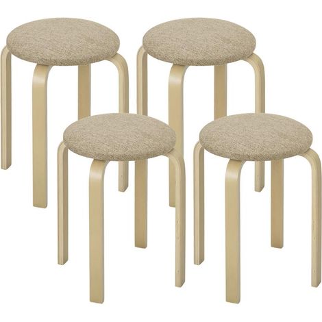 Lot de 4 tabourets ronds kaki en bois rembourrés et empilables pour cuisine, style tendance et fonctionnel gain de place (1/5)